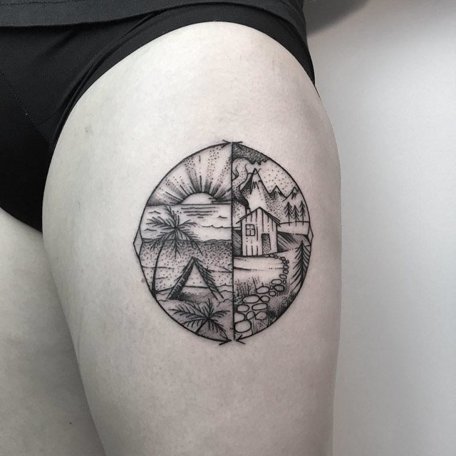  leg mountain tattoo