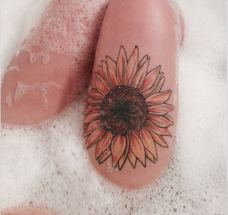  sunflower tattoo leg
