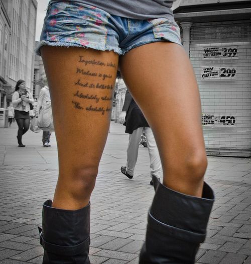  leg tattoos text