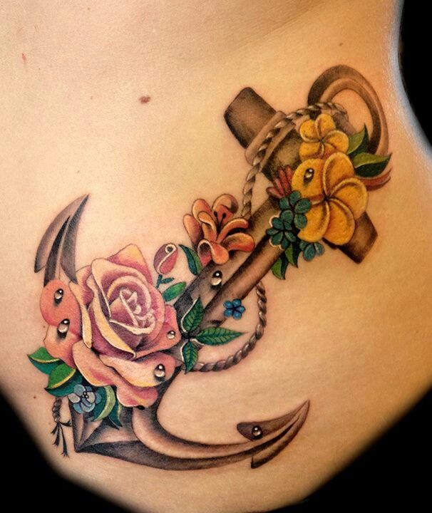 anchor tattoos with flowers