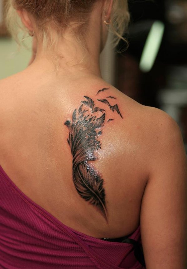  feather tattoo back