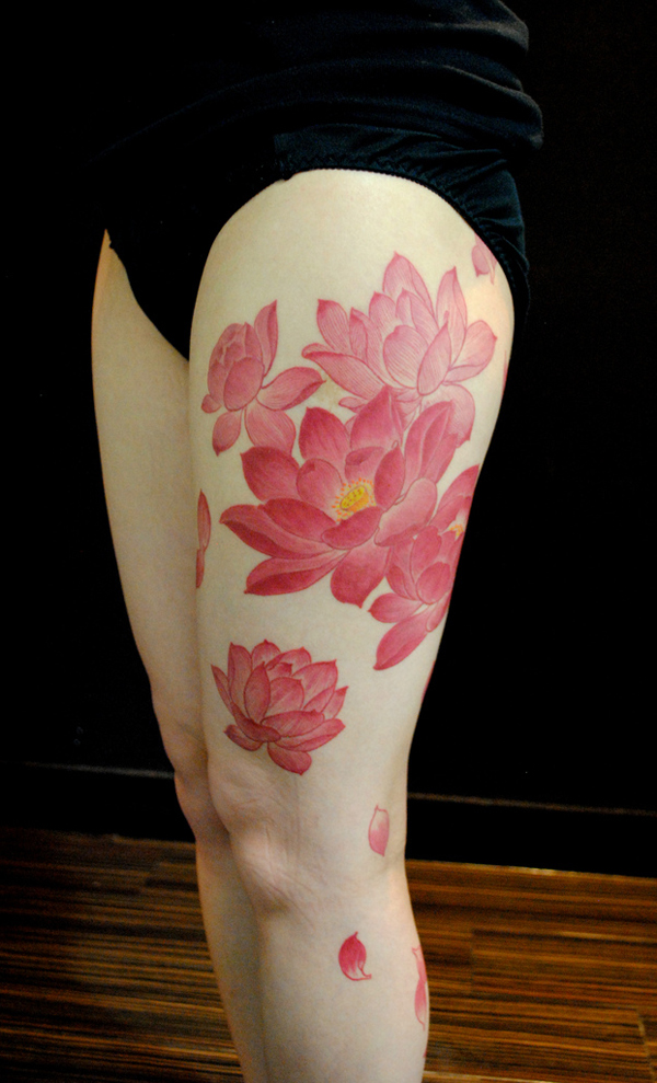 lotus flower tattoo leg