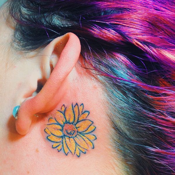  sunflower tattoo behind ear