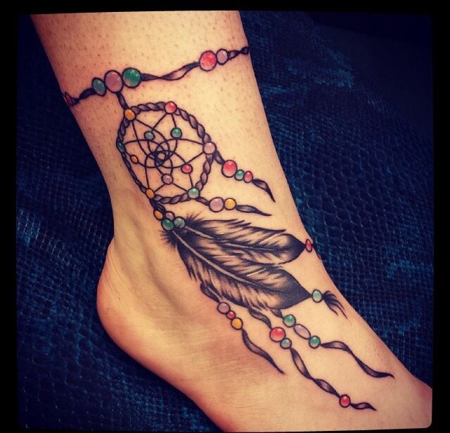 dream catcher ankle tattoos