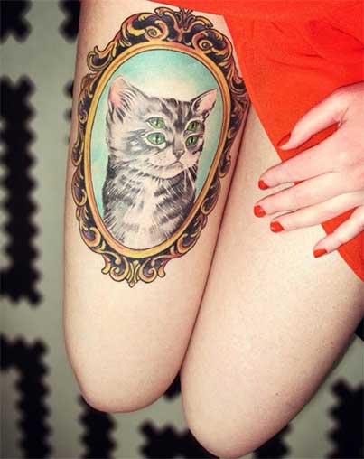 cat tattoo leg