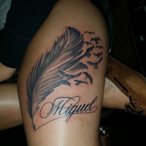  feather tattoo with name