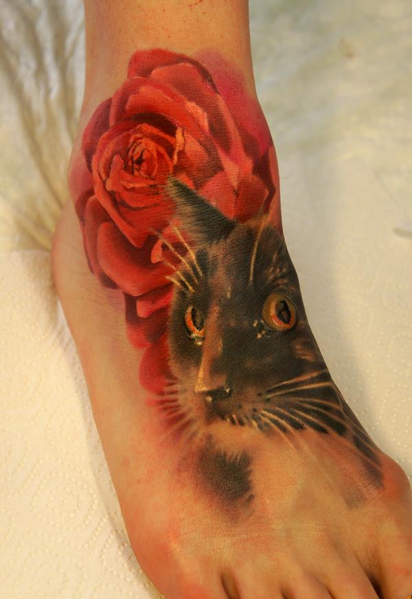  cat tattoo foot