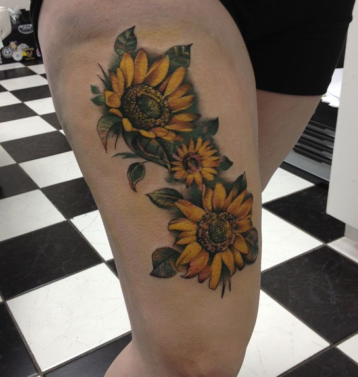  sunflower tattoo thigh
