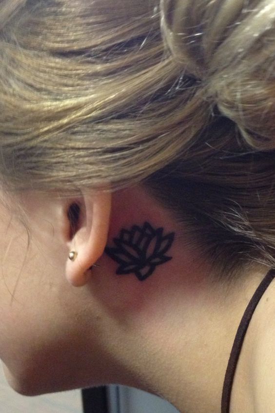  lotus flower tattoo behind ear