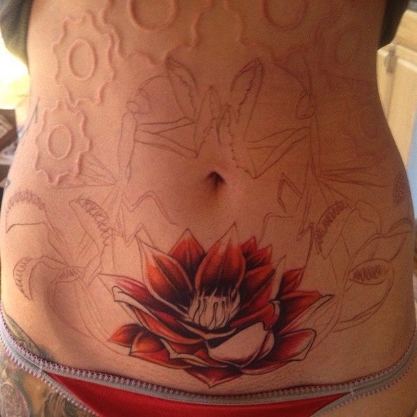 lotus flower tattoo stomach