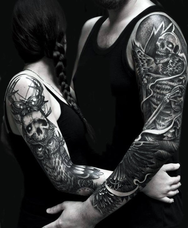 black and white sleeve tattoos