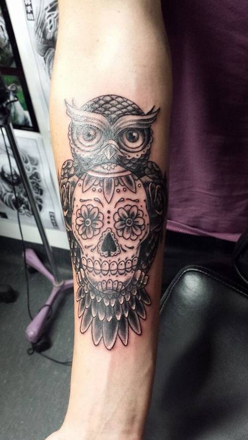 sugar skull owl tattoo