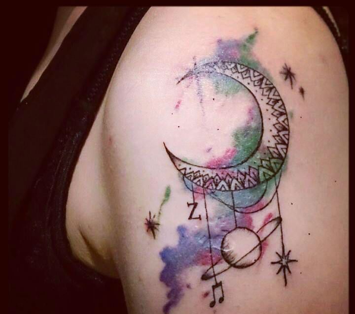 watercolor moon tattoo
